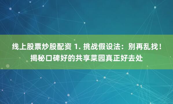 线上股票炒股配资 1. 挑战假设法：别再乱找！揭秘口碑好的共享菜园真正好去处